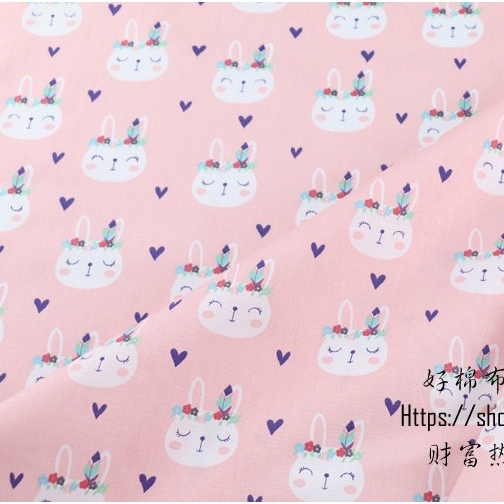 ผ้าคอตตอน 100% ผ้าเมตร คอตตอนทวิล พิมพ์ลายกระต่าย หน้ากว้าง 160 เซนติเมตร