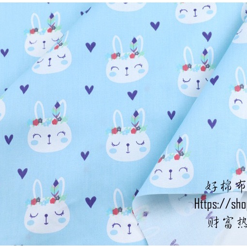 ผ้าคอตตอน 100% ผ้าเมตร คอตตอนทวิล พิมพ์ลายกระต่าย หน้ากว้าง 160 เซนติเมตร
