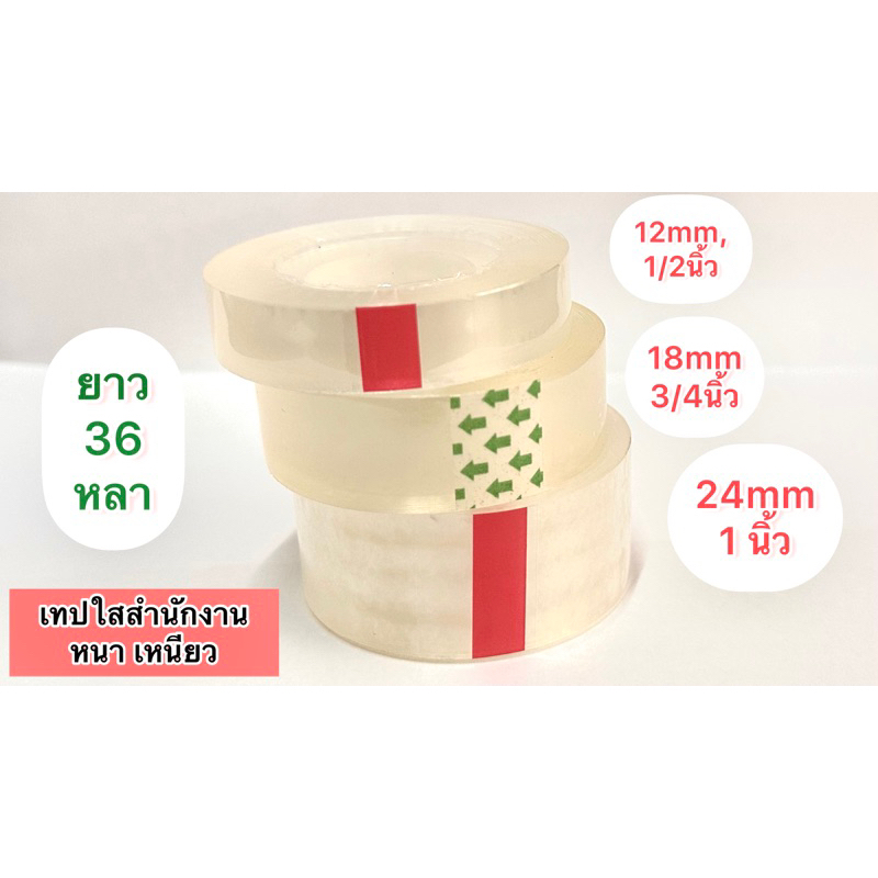(1ม้วน) เทปใส1นิ้ว 12mm/18mm/24mm 36y แกน1นิ้ว เทปสำนักงานม้วนเล็ก เทปใส