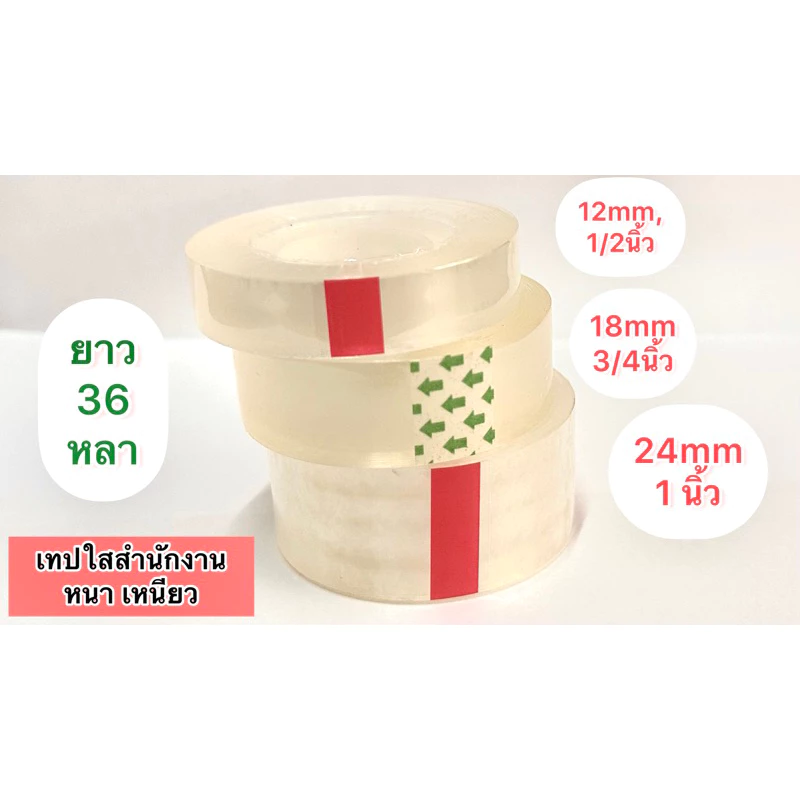 (1ม้วน) เทปใส1นิ้ว 12mm/18mm/24mm 36y แกน1นิ้ว เทปสำนักงานม้วนเล็ก เทปใส