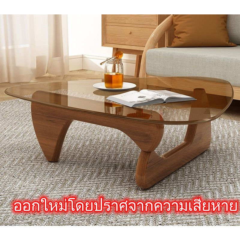 โต๊ะเล็กสไตล์ญี่ปุ่นโต๊ะกาแฟกระจก ทำจากกระจกนิรภัยและไม้โอ๊ค โต๊ะกลางโซฟา สำหรับวางห้องรับแขก