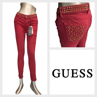 Guess(เกสส์) GS10 กางเกงขายาวผู้หญิง สีแดง ปักเม็ดสีทอง เอวต่ำ