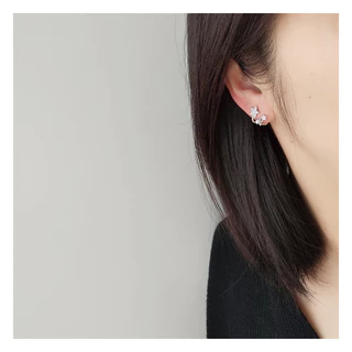 ( ต่างหูหนีบ ขดลวด ) ต่างหูดาว สีเงิน