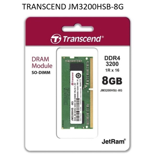 RAM Transcend Notebook DDR4 8GB/3200Mhz.CL22 (JM3200HSB-8G) มือสอง
