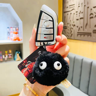 พวงกุญแจลูกปอมๆ ตุ๊กตา จี้ถ่านดำ Hayao Miyazaki Spirited Away น่ารัก สีดำ นุ่มๆ