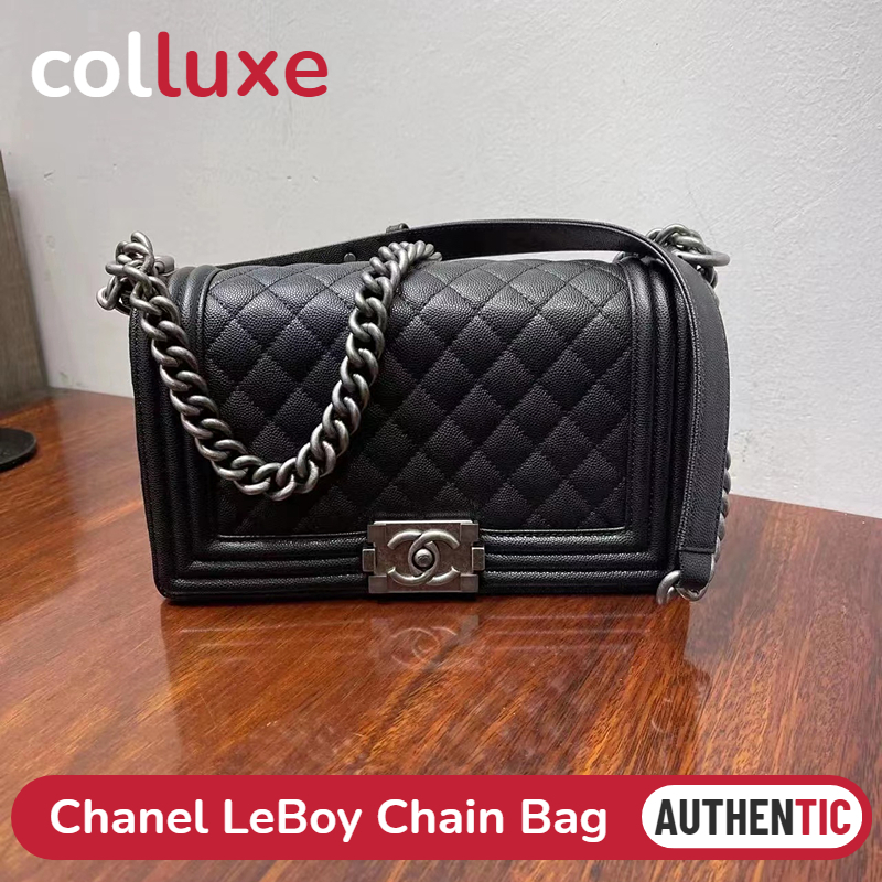 👜ชาแนล Chanel Leboy สุภาพสตรี/ กระเป๋าสะพายไหล่ /Caviar &amp; sheepskin