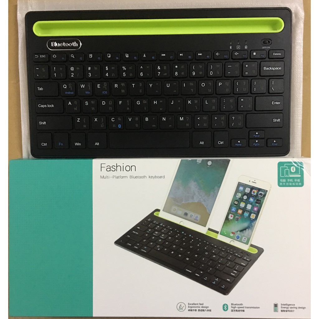 คีย์บอร์ดบลูทูธไร้สาย Fashion Bluetooth keyboard พร้อมแท่นวางมือถือ แป้นพิมพ์ภาษาไทย/อังฤกษ สำหรับ iOS/Android/Windows