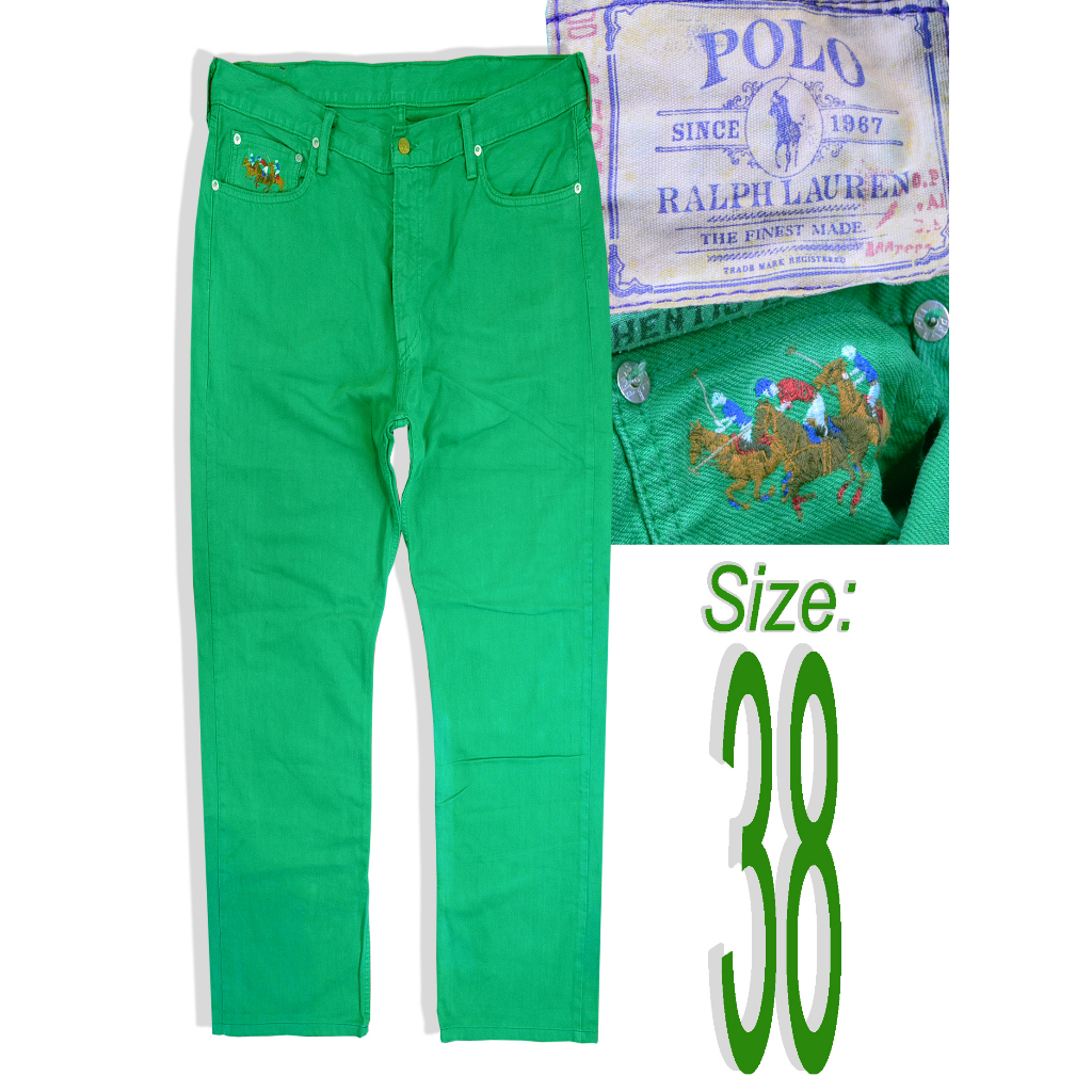 เสื้อผ้ามือสองPOLO Ralph Lauren 867 Classic jeans. เกงยีนส์สีเขียว ปักม้าแข่ง Size:เอว38"