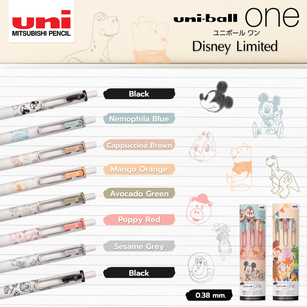 Uni Ball One Fika Disney / Sanrio Gel Pen 0.38 mm. Limited Edition I ปากกาเจลสีตามด้ามลายดิสนีย์/ ลายซานริโอ