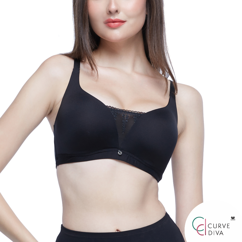 Wacoal Curve Diva บราเก็บกระชับสาวคัพใหญ่ แบบไร้โครง รุ่น WB7540 สีดำ (BL)