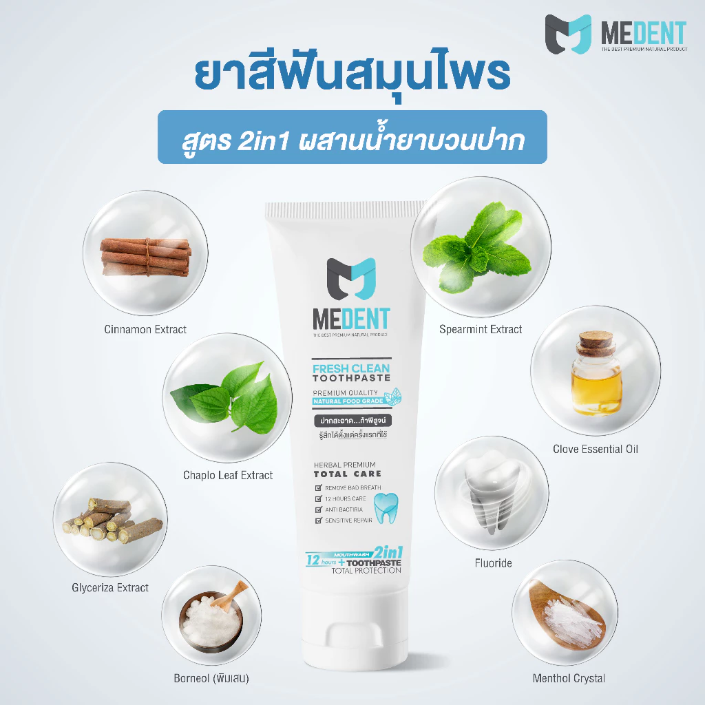 MEDENT (มีเด้นท์) 2in1 🌱 ยาสีฟันระงับกลิ่นปาก🦷 ขนาดใหญ่ 80g ปวดฟัน เสียวฟัน เหงือกร่น ลดแบคทีเรีย