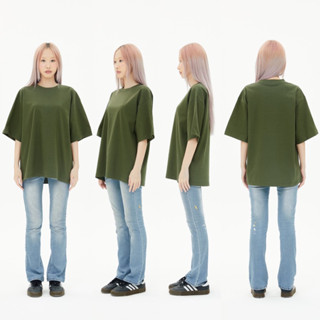 OV21 AMY  เสื้อยืดสีเขียวทหาร Cotton20 Oversize