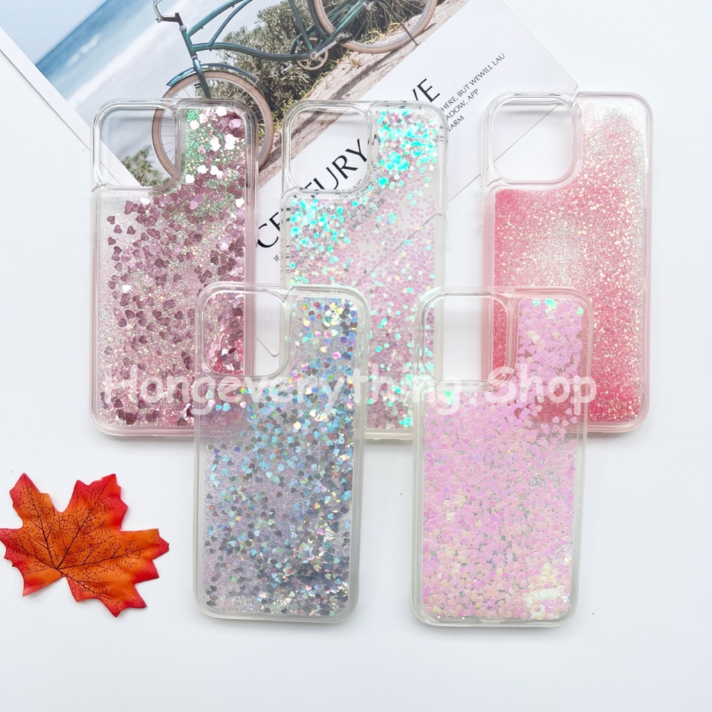 เคสตู้นํ้า มีทรายไหล กากเพชร แบบนิ่ม ทูโทน ใช้สำหรับไอโฟน รุ่น 11 12 12Promax 13 13Pro 13Promax 14 14Pro 14Promax