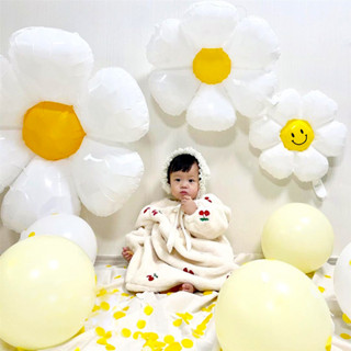 ลูกโป่งดอกเดซี่ สีขาว สไตล์เกาหลี ลูกโป่งดอกไม้ ตกแต่ง
