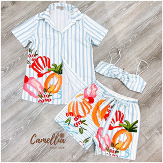 เซตเสื้อพิมพ์ลายผลไม้ และกางเกง (D057) Camellia