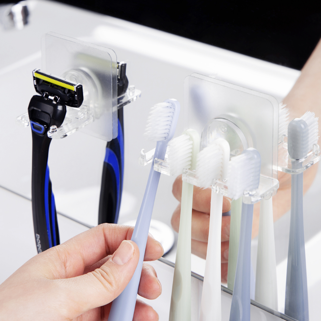 DeHUB Vacuum Pad ที่แขวนแปรงสีฟัน แบบ 4 แปรง ติดผนัง ไม่ต้องเจาะ (Toothbrush Holder 4brush) - รูปที่ 3