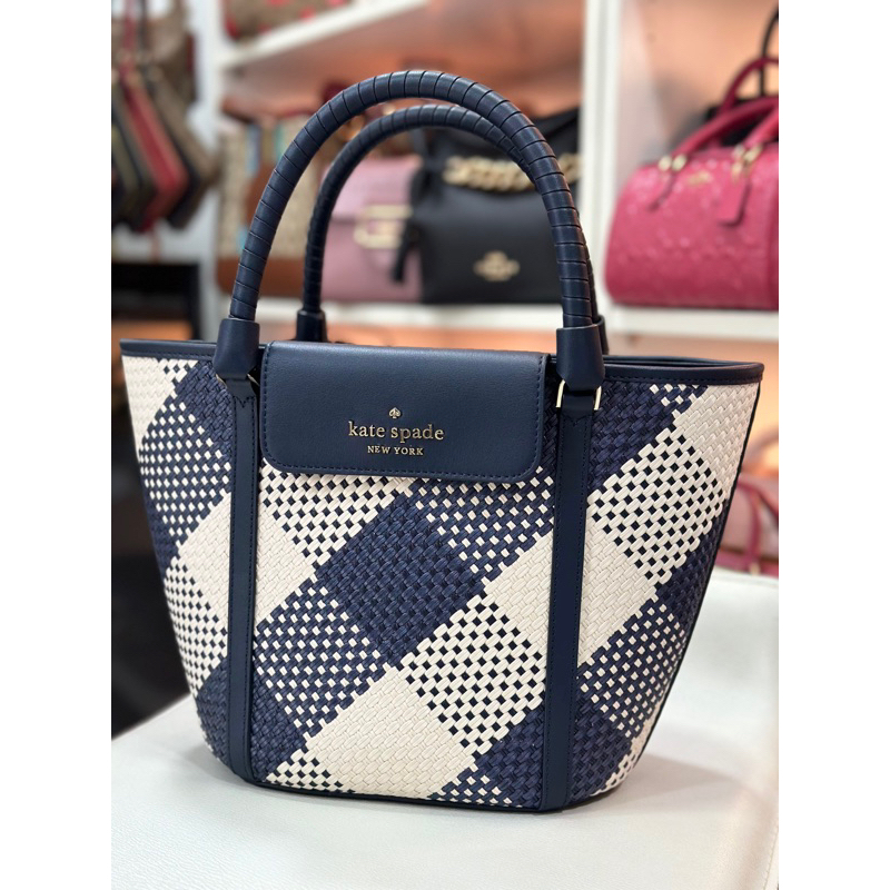 Kate Spade Cruise Medium Tote Woven Houndstooth in Black Multi