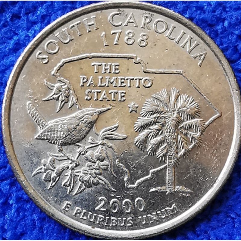 เหรียญ​สหรัฐอเมริกา​ USA, state Quarter, 0.25​ USD, South Carolina, # 0481T,ใช้แล้ว