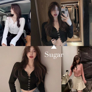 Sugar 🌈พร้อมส่ง🌈เสื้อคลุมแขนยาว ผ้าไหมพรมบาง ดีเทลที่เกี่ยวเหล็กสีทอง(5510)