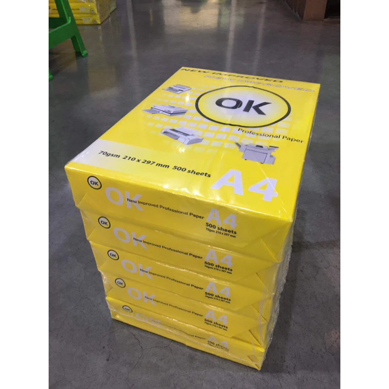 กระดาษถ่ายเอกสาร ยี่ห้อ OK ขนาด A4 หนา 70 แกรม จำนวน 2500แผ่น/5รีม