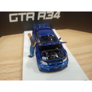 รถโมเดล1/64 TimeMicro Nissan Skyline GT-R R34 Blue + Fig Paul