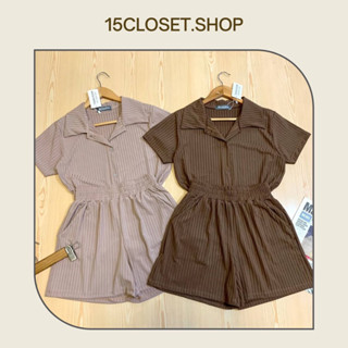 ชุดเซตเสื้อคอปกแขนสั้น งานกระดุมหน้า+กางเกงขาสั้นเอวยางยืด *งานป้าย*