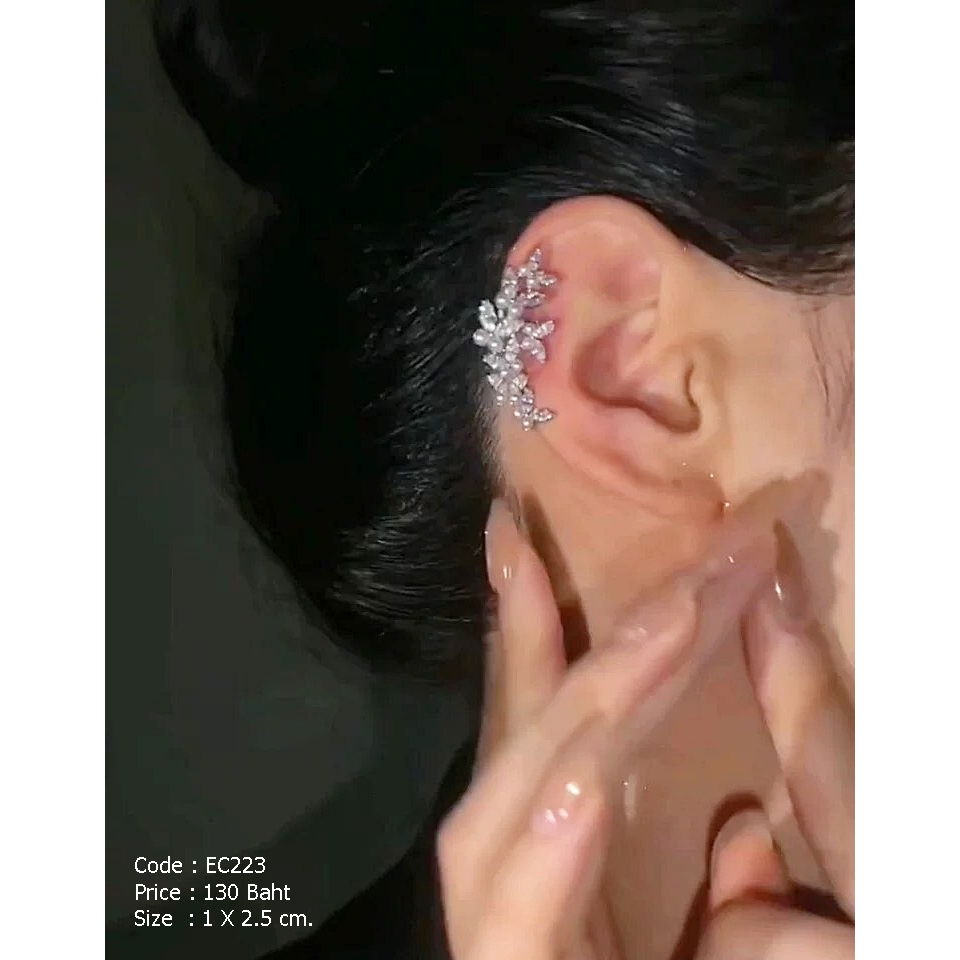 ต่างหูเกี่ยวหูผีเสื้อสีเงินฝังเพชร cz และมุก - EC223