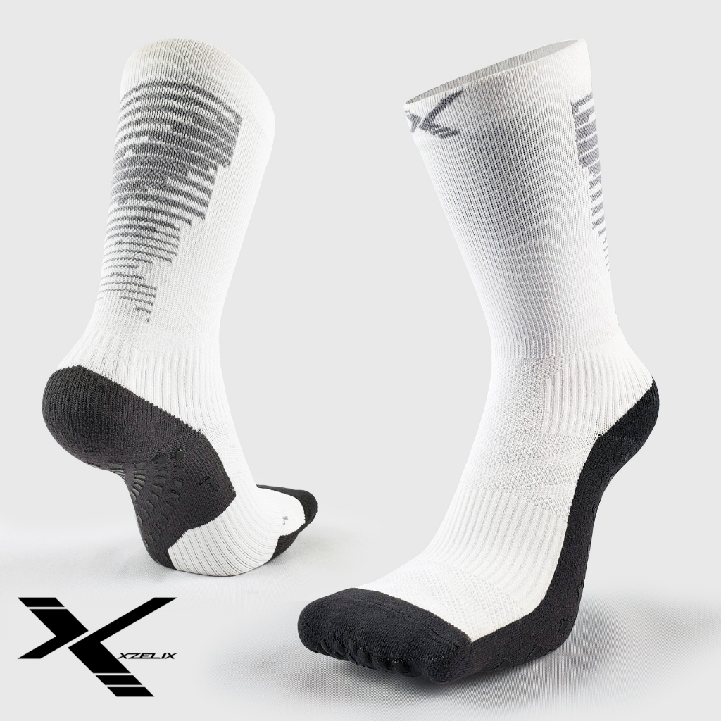 ถุงเท้ากันลื่นครึ่งแข้ง รัดกล้ามเนื้อ สำหรับออกกำลังกาย XZELIX-Xplosive GRIP-Performance Crew Sock