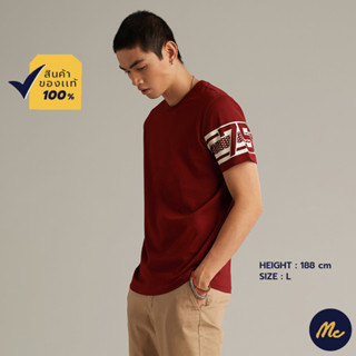 Mc JEANS เสื้อยืดแขนสั้นผู้ชาย คอกลม สีแดง MTTZ627