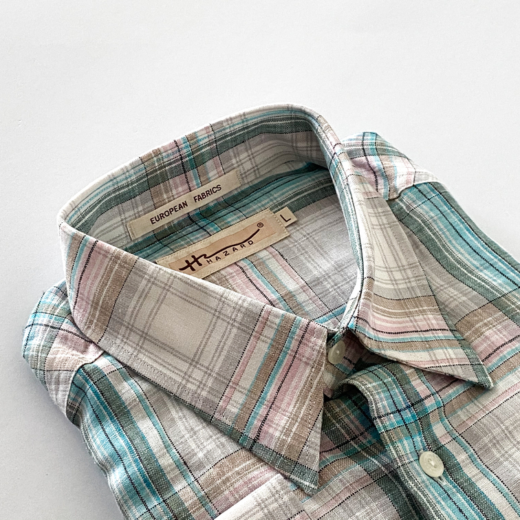 Hazard เสื้อเชิ้ตทำงานแขนยาวลายสก็อต Linen(ลินิน) สีเขียวอ่อน