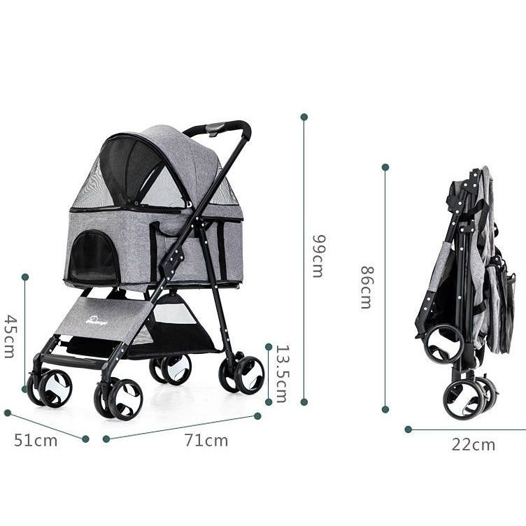 รถเข็นสัตว์เลี้ยงพับเก็บได้ รถเข็นสุนัขและแมว รับนน.ได้ 15 kg  สองชั้น น้ำหนักเบา เก็บในรถได้ รถเข้นสัตวืเลี้ยงรถเข็นสัต - รูปที่ 5