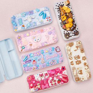 Sanrio แฮนด์เมด DIY กล่องดินสอ Cinnamoroll LinaBelle StallaLou ลายการ์ตูน งครีมกาวกล่องดินสอ สําหรับใส่เครื่องเขียนนักเรียน