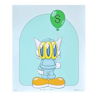 Benzilla THE BALLOON GREEN screen print with artist signature