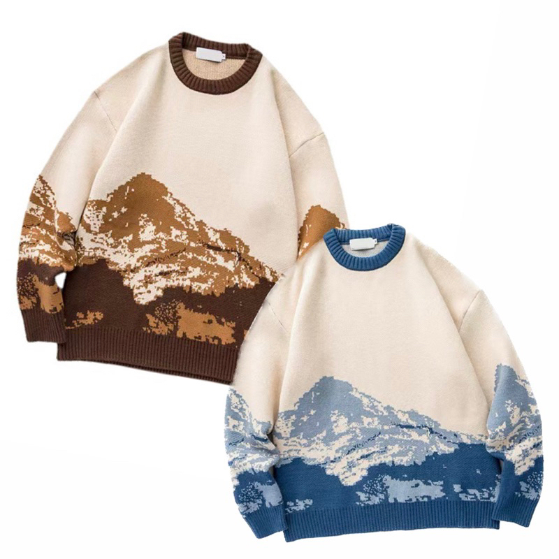 💙พร้อมส่งในไทย🤎เสื้อไหมพรมลายภูเขา