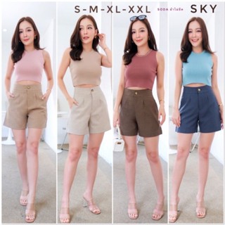 👸SKYกางเกงขาสั้นเอวสูงผ้าSODA