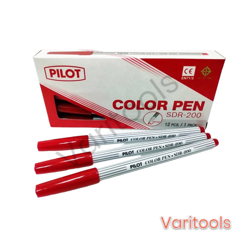 Pilot  [ยกกล่อง 12  แท่ง] ปากกาเมจิกหัวเดียว PILOT รุ่น SDR-200 สีดำ แดง น้ำเงิน