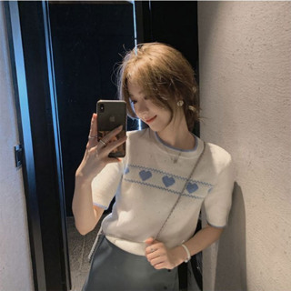 COD🌺SMDB66052🌺เสื้อไหมพรมคอกลมแขนสั้นผู้หญิง เสื้อน่ารักแฟชั่นสไตล์เกาหลี เนื้อผ้าเด้ง ผ้าไม่ติดตัว ใส่สบาย