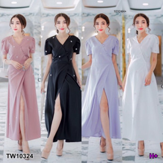 CS10324 เดรสยาวคอวีผ่ากระโปรงผ่าหน้า Long dress, V-neck, front slit skirt