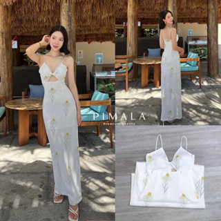 ☁️Pimala Brand☁️  Maxi dress สีขาวผูกหลัง