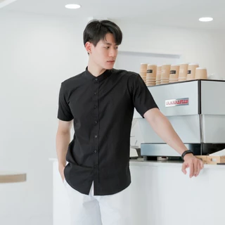 (16 สี) เสื้อเชิ้ตคอจีนแขนสั้น รุ่นกระดุมยาว ผ้า OXFORD (ไซต์ S-XXL) เสื้อผ้าผู้ชาย
