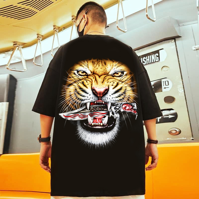 🔥มาใหม่🔥เสื้อคอตตอลแท้100% ไซส์ใหญ่ พิเศษ!!! ใหญ่สุด 67 นิ้ว ลายเสือคาบดาบ ใส่สบายมาก คุณภาพสูง เนื้อสีจมเนื้อผ้าสุดยอด