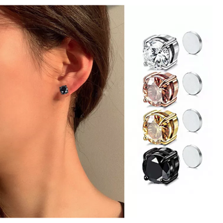 1Pc 6/8Mm ชายและหญิง Magnetic Zircon Stud ต่างหูใช้งานง่ายคลิปต่างหูรอบ Punk Zircon ไม่มีเจาะต่างหูเครื่องประดับ