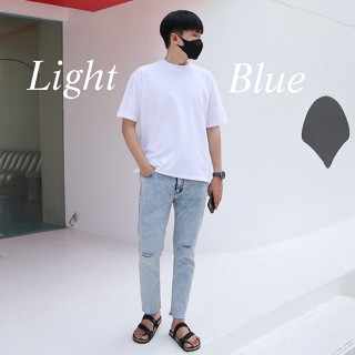 [ LIGHT BLUE ] ยีนส์ทรงกระบอกเล็ก ทรงกระบอกเล็ก  รุ่นปลายขาเต่อ !