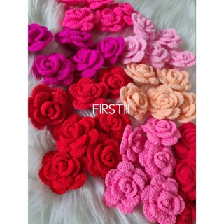 🧶พร้อมส่ง ดอกกุหลาบถักไหมพรม 6cm. ดอกกุหลาบงานฝีมือ Handcraft DIY
