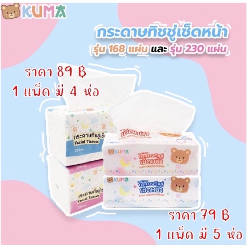 ยกแพ๊ค 4 ห่อ ทิชชู่ 1 KUMA Facial Tissue กระดาษทิชชู่เช็ดหน้า 230 แผ่น : 4 ห่อ Kuma (คุมะ) - รูปที่ 3