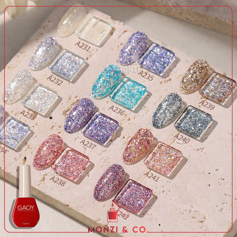 พร้อมส่งในไทย สีเจล GAOY Glitter A231-A242 ต้องอบ สีทาเล็บเจล กลิตเตอร์แน่น กากเพชร สีสวย เม็ดสีแน่น ทาง่าย 12ml ขายปลี
