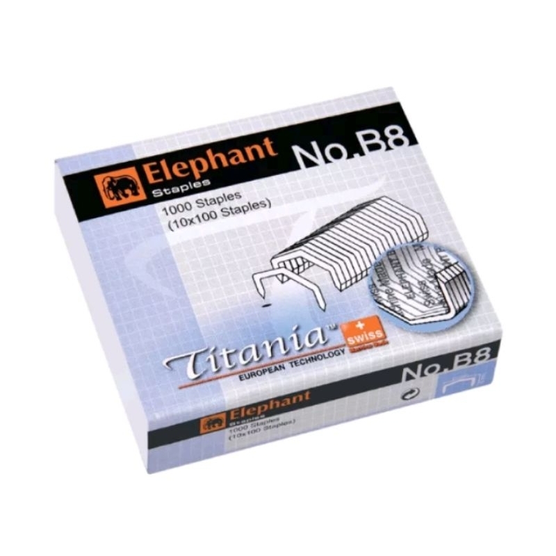 ( แพ็ค 12 กล่อง ) No. B8 Elephant Titania ลวดเย็บกระดาษ ตราช้าง รุ่นไททาเนีย 1,000เข็ม/กล่อง