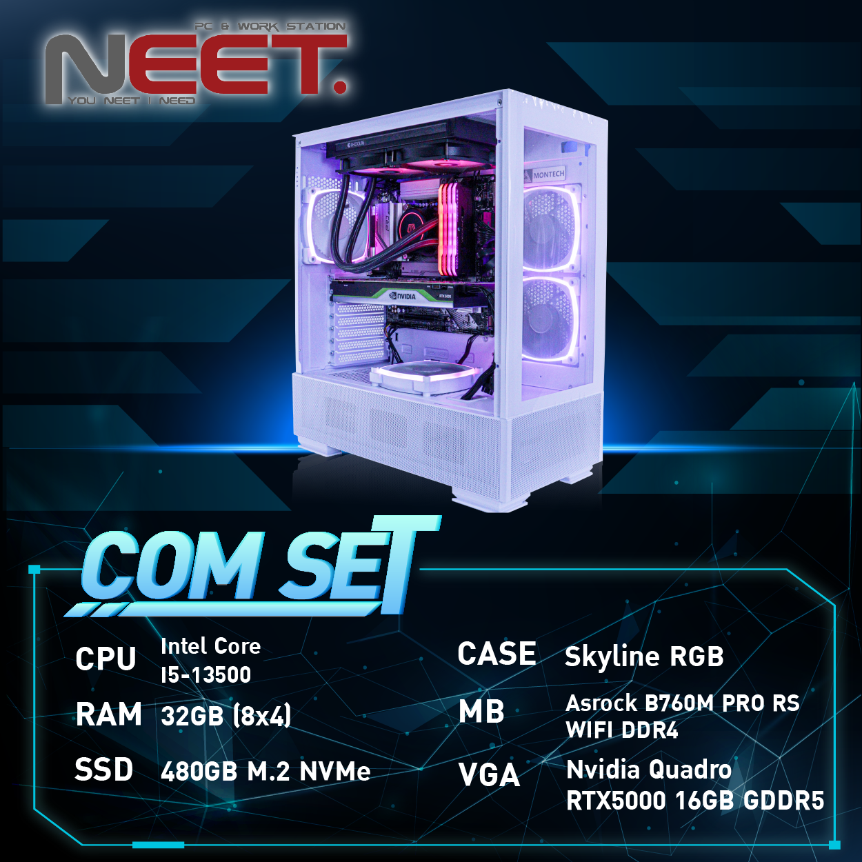 คอมประกอบ คอมพิวเตอร์ เล่นเกมส์ Montech Sky Twoชุดน้ำ(i5-13500/32GB/M.2 480GB/RTX5000 16GB)