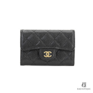 NEW CHANEL CARD HOLDER SHORT BLACK CAVIAR GHW