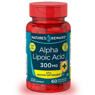 ALPHA LIPOIC ACID 300 mg BIOTIN OPTIMIZER  60 Caps NATURES REWARD ALA อัลฟ่าไลโบอิค ไบโอติน ผม ผิวกระจ่างใส